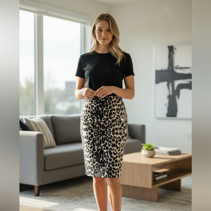 Elegant Black and White Sophisticated Pencil Skirt - Patterned Office - Size 10