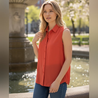 Givenchy Sleeveless Orange Button-Up Blouse - Elevated - Date Night - Size M