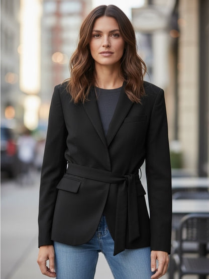 Designer Ross Mayer - Elegant Black Blazer with Tie Accent - Night Out -Size 8