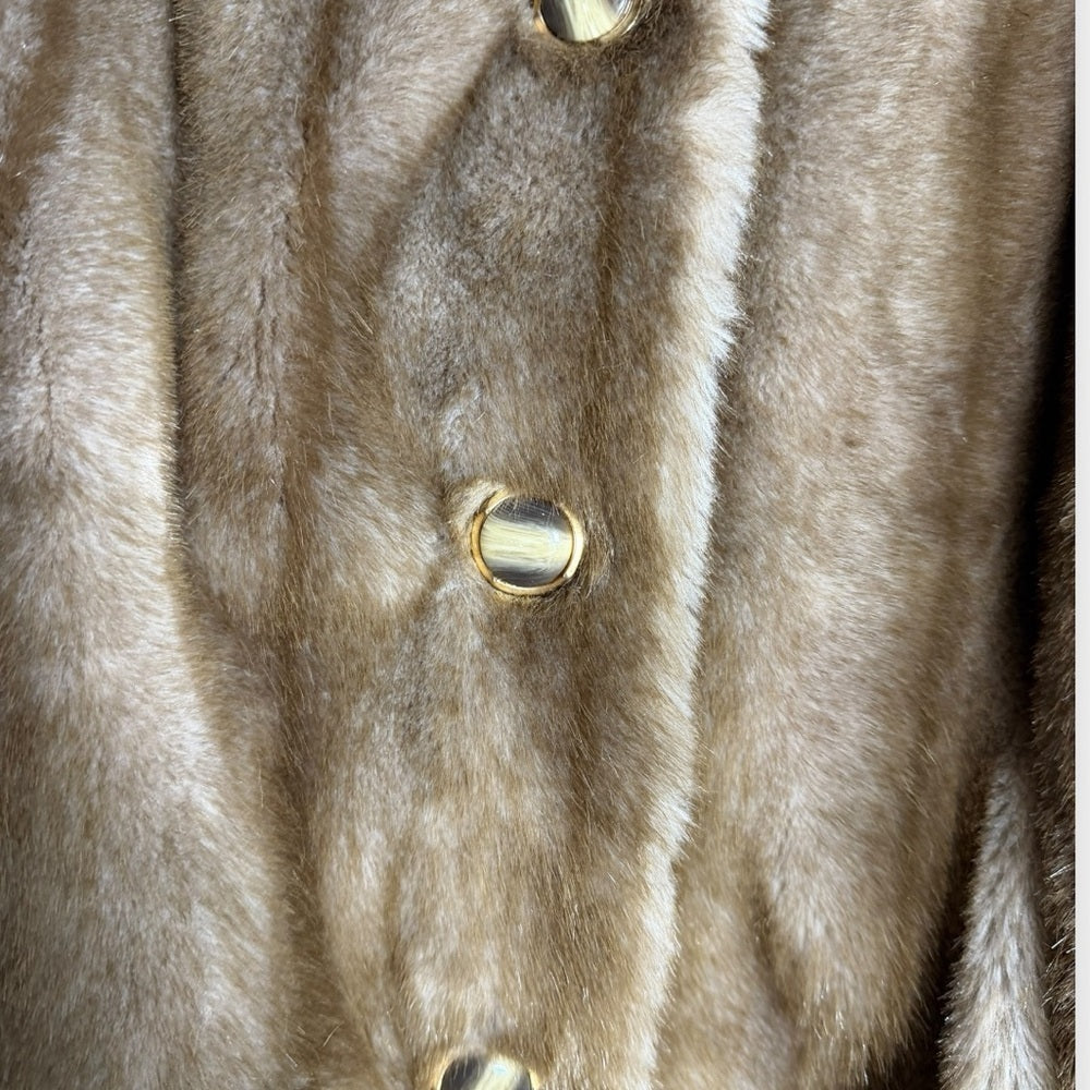 Elegant Tan Simulation Fur Coat - Neutral - Date Night - Formal - Size L