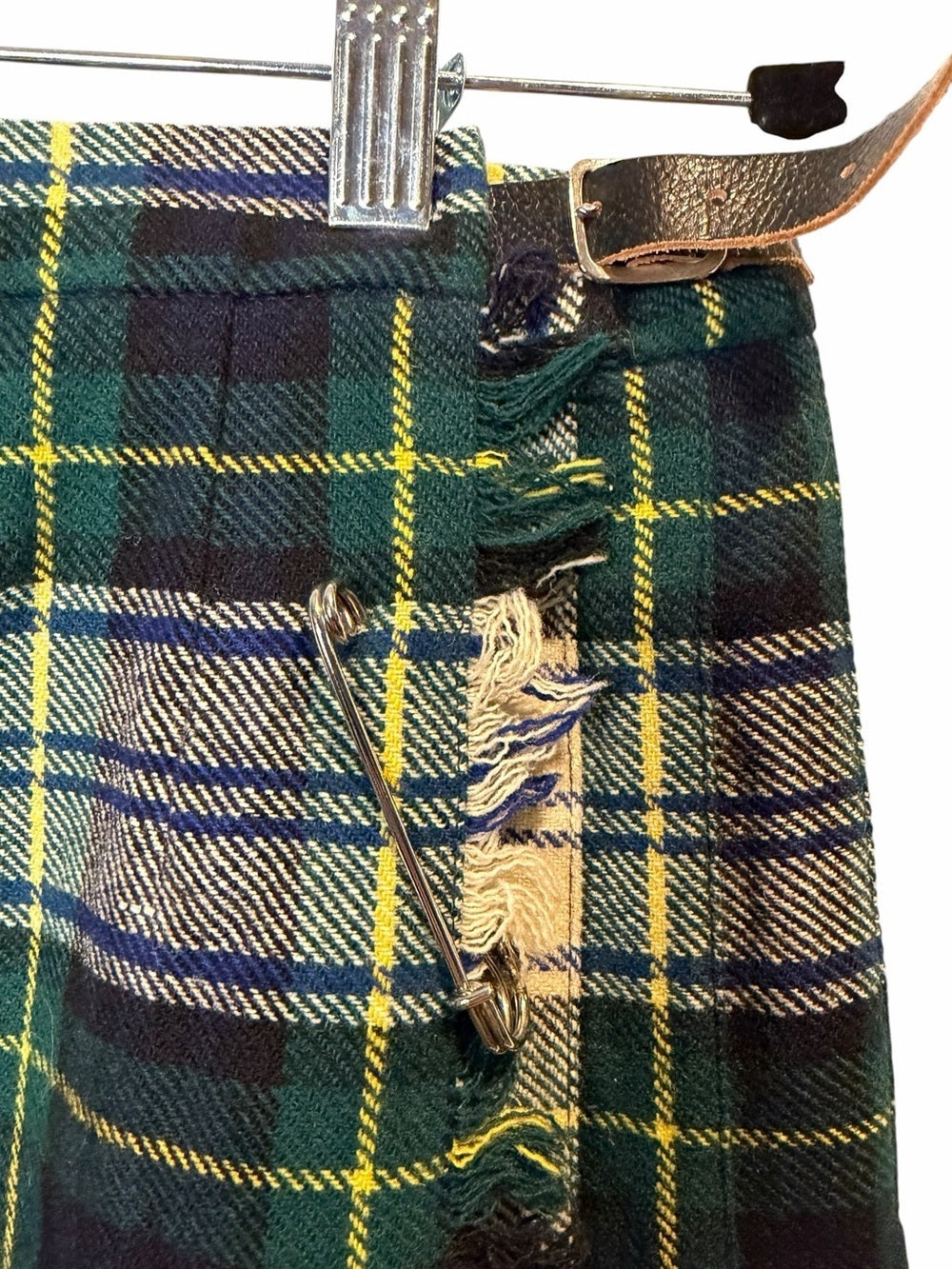 Classic Wool Green Plaid Midi Skirt with Cream Accents - Size 8