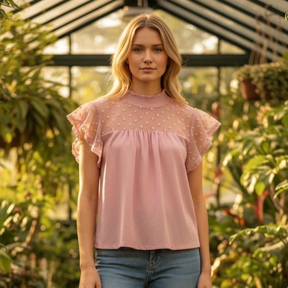 Adrienne Vittadini Pink Sheer Ruffle Blouse - Casual Date Night - Size L