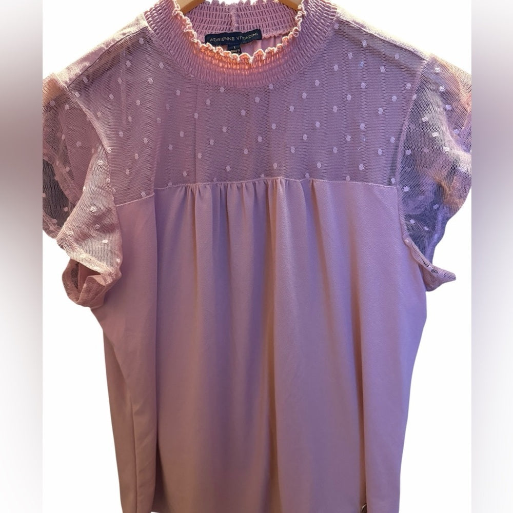 Adrienne Vittadini Pink Sheer Ruffle Blouse - Casual Date Night - Size L