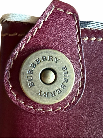 Burberry Wine Red Leather Zip Wallet with Signature Check Trim - New With Bix