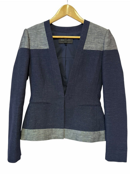 BCBG Two-Tone Navy and Gray Open-Front Knit Blazer - Workwear - Size XS