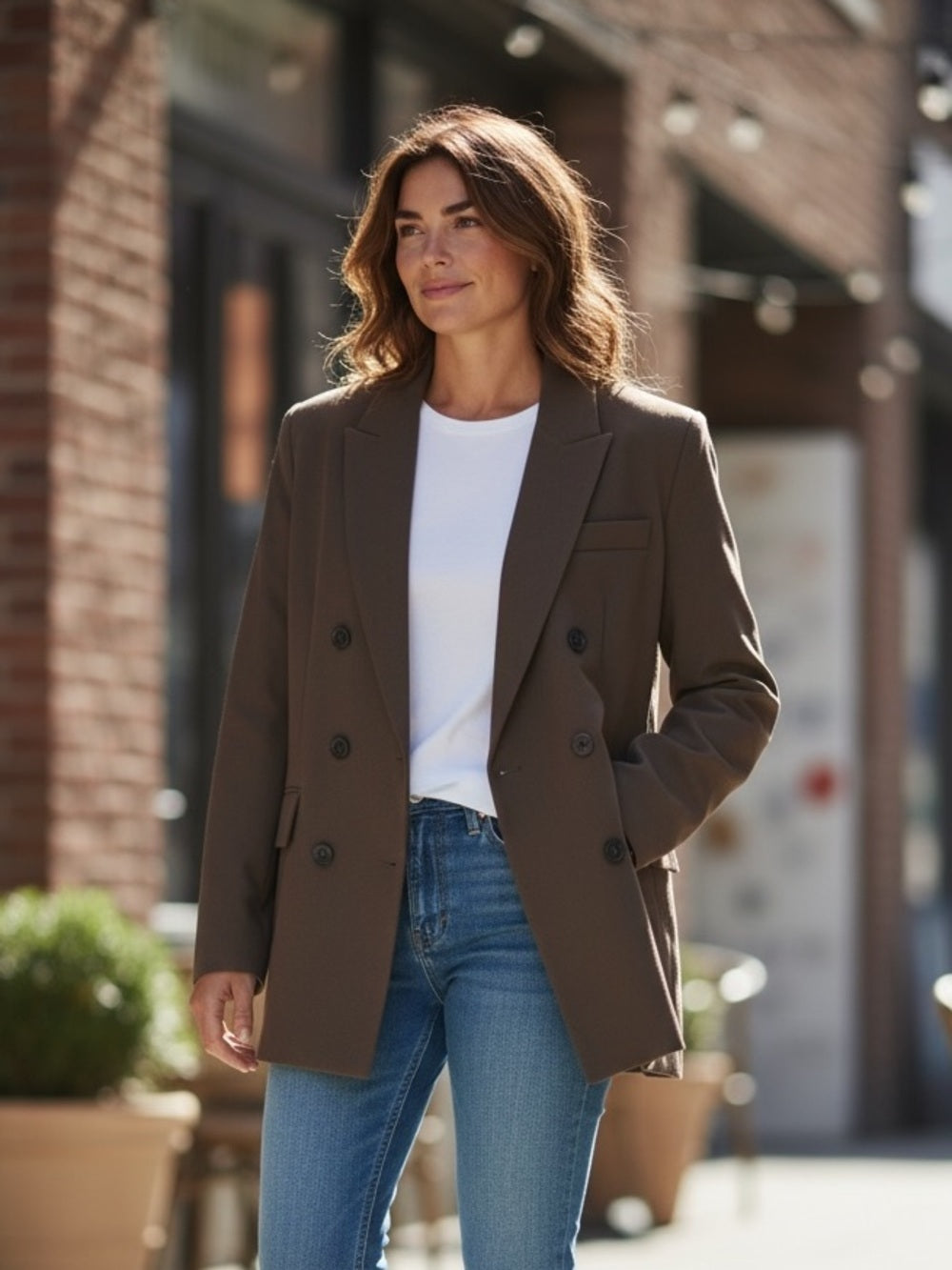 Sans Souci Brown Double-Breasted Blazer
