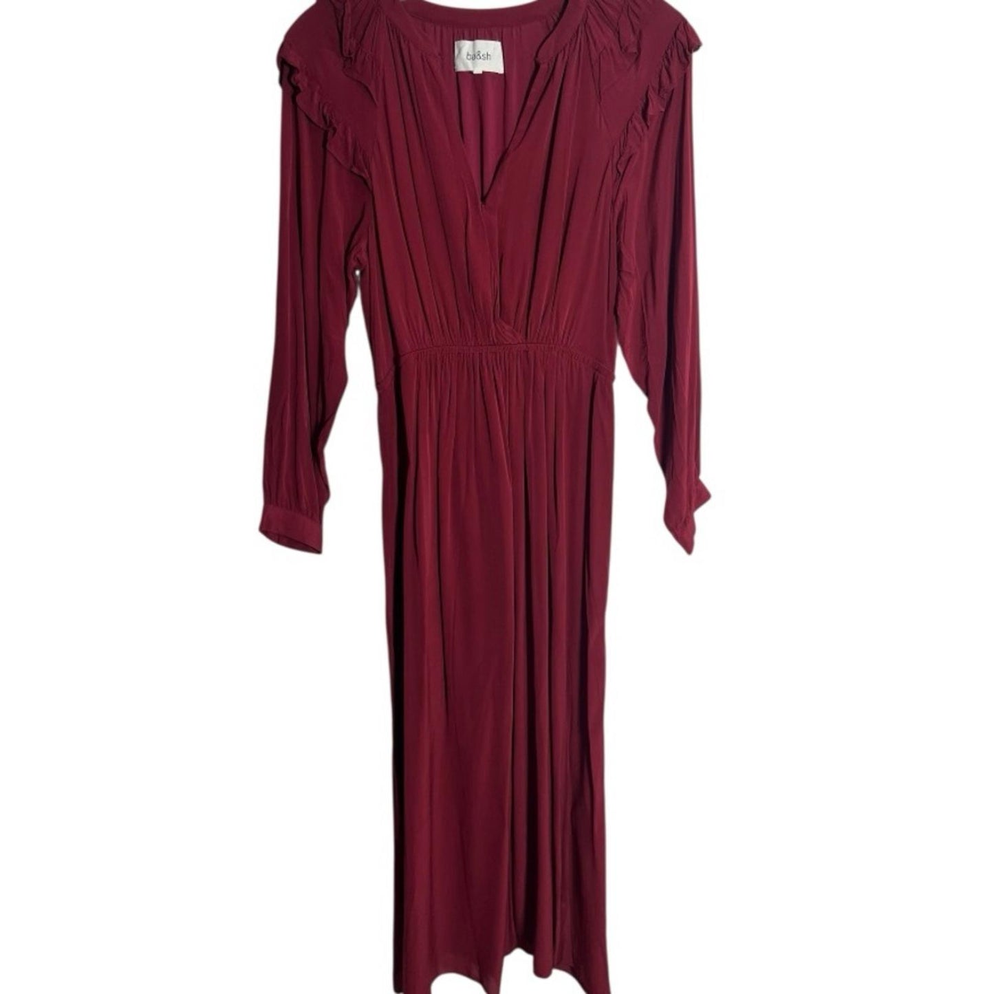 Ba&sh Burgundy Ruffle Long Sleeve Dress