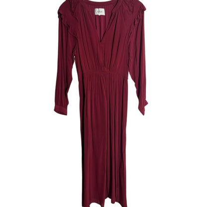 Ba&sh Burgundy Ruffle Long Sleeve Dress