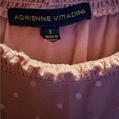 Adrienne Vittadini Pink Sheer Ruffle Blouse - Casual Date Night - Size L