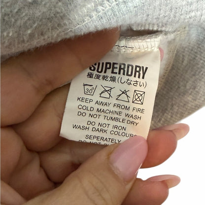 Superdry Light Gray Hoodie with Red Logo - Casual - Size M