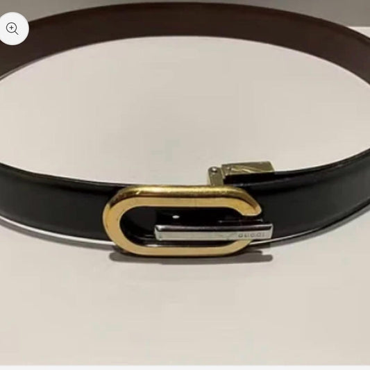 Gucci Black Belt with Gold Buckle - 41 inches