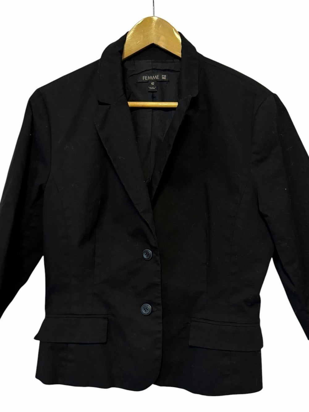 Femme - Tailored Black Single-Button Women's Blazer - Size 42 / 12-14