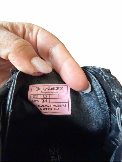 Juicy Couture Black Quilted Lace-Up Ankle Boots with Rhinestone Strap