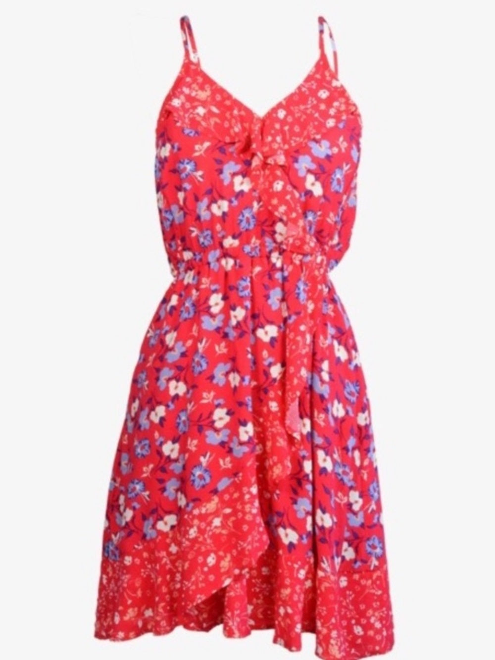 ABS Collection - Red Floral Spaghetti-Strap Sundress - Size Medium