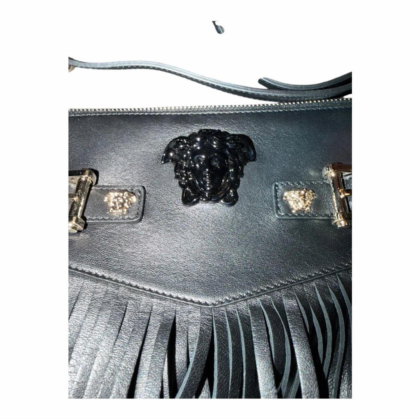 Versace Black Leather Fringe Bag