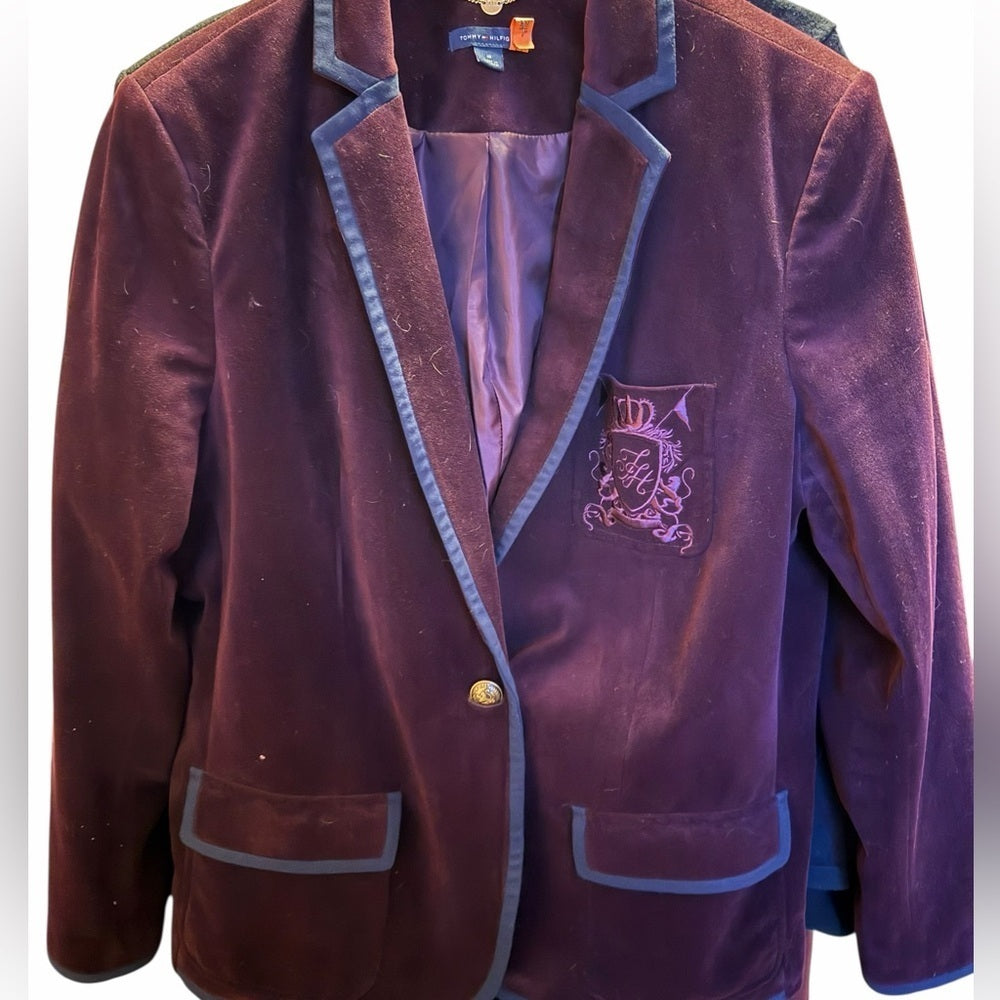 Tommy Hilfiger Burgundy Blazer with Blue Accents - Office Chic - Velvet Size 18