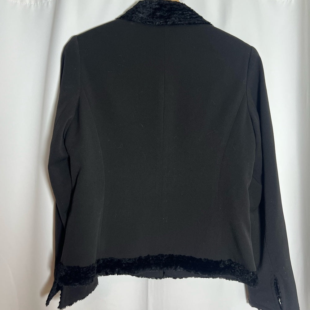 Lucien Dunois Designer Black Blazer/ Faux Fur - Elevated Office Chic - Size 10