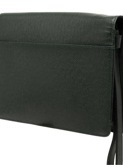 Louis Vuitton Green Leather Wristlet Clutch with Gold Lock
