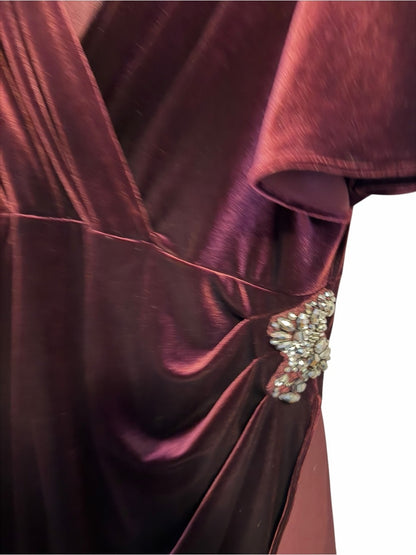 SLNY Burgundy Velvet Wrap Midi Dress