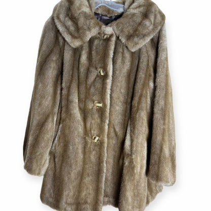 Elegant Tan Simulation Fur Coat - Neutral - Date Night - Formal - Size L