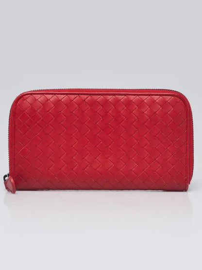 Bottega Veneta Red Leather Zip Wallet