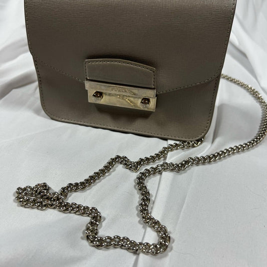 Furla Gray Crossbody Bag with Chain Strap and Metallic Clasp