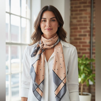 Monique Martins - Chic Peach and Gray Women's Silk Scarf