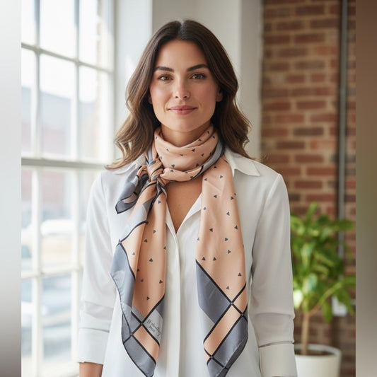 Monique Martins - Chic Peach and Gray Women's Silk Scarf