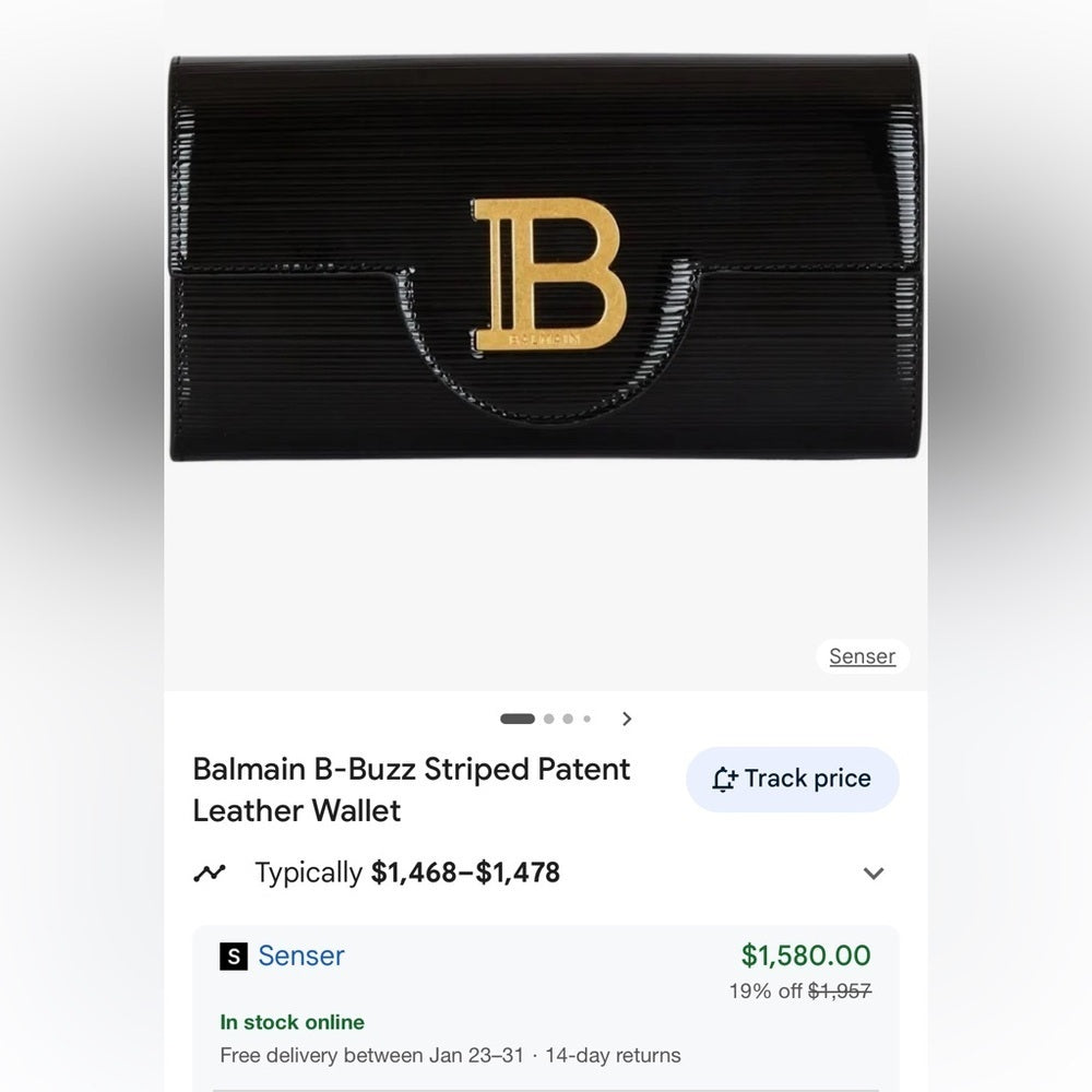 Balmain Black Patent Clutch with Gold Chain