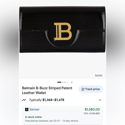 Balmain Black Patent Clutch with Gold Chain