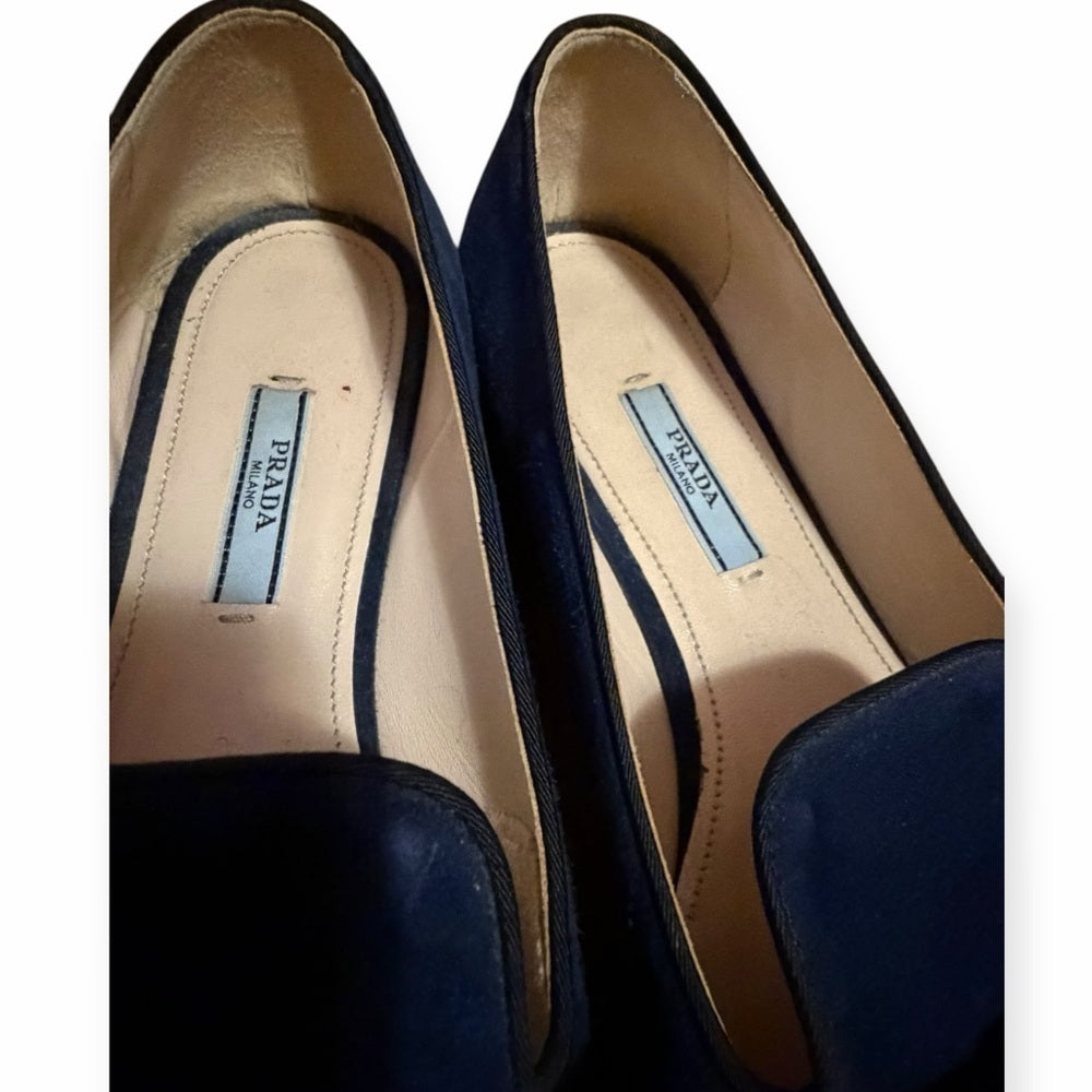 Prada Blue and Black Suede Loafers - 38.5