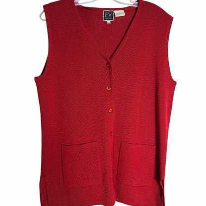 Franco Valeri - Women's V-Neck Red Sweater Vest - Elevated Casual - Size XL