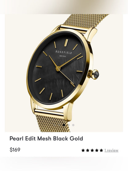 Rosefield Gold Mesh Watch with Black Dial- Regular Price $169+taxes