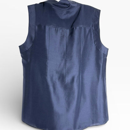 Oscar de la Renta Silk Midnight Blue Blouse - Size 14
