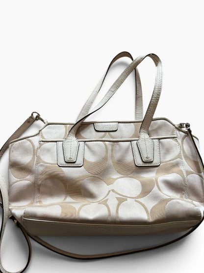 Coach Vintage Y2K Kelly A Beige Signature Canvas Satchel with White Trim